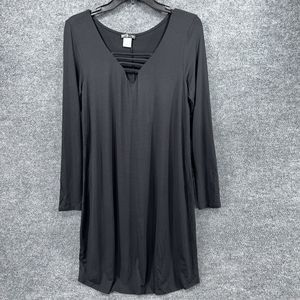 Venus Dress Women's Size Medium Black Casual Mini Dress Long Sleeve Eyelet‎